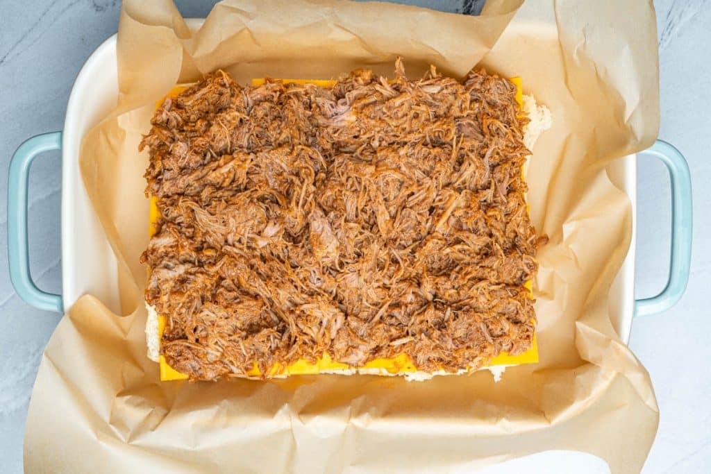 Barbecue pulled pork on Hawaiian rolls.